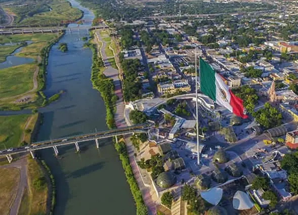 Aerial view of Piedras Negras and the bridge to Eagle Pass, Texas